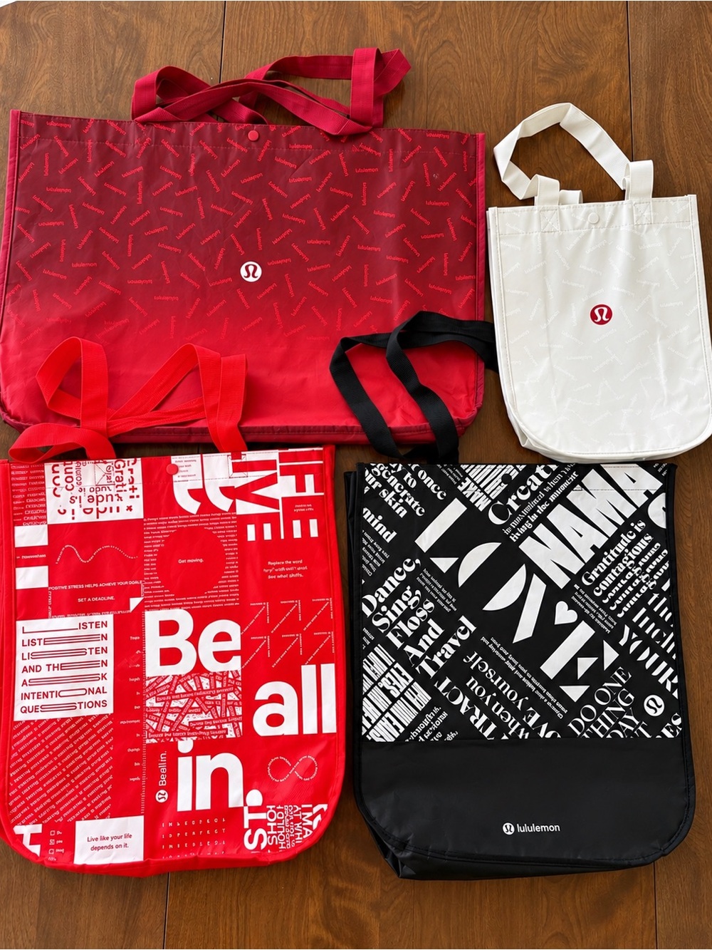 lululemon athletica Red, White, Black and SulverTote Set-4 totes